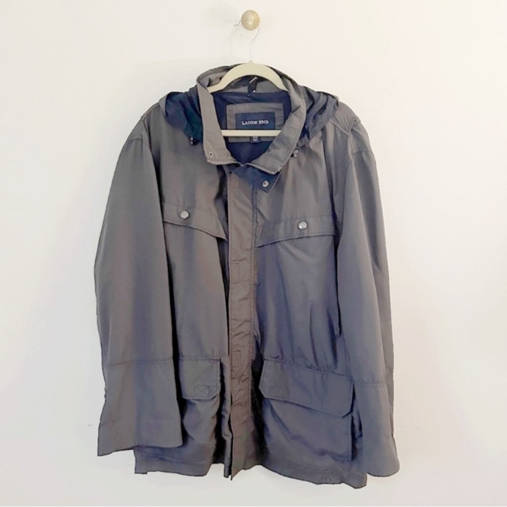 Lands End Men's Dark Grey
Windbreaker Spring Rain Jacket Mesh Lined
Hood 50-52